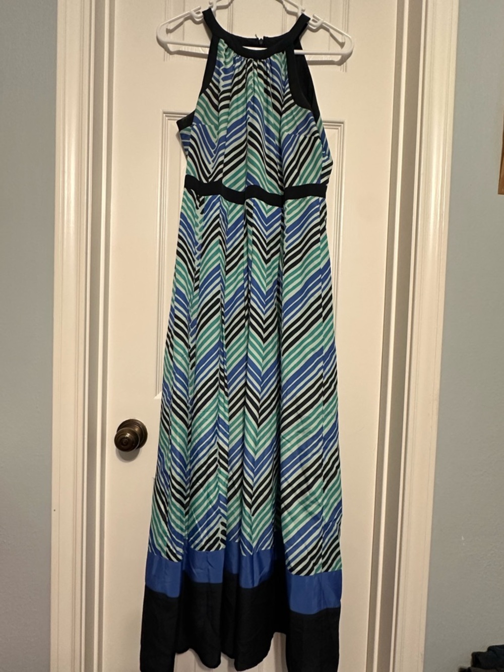 Ann Taylor 4P Striped Halter Maxi Dress in Blue & Green